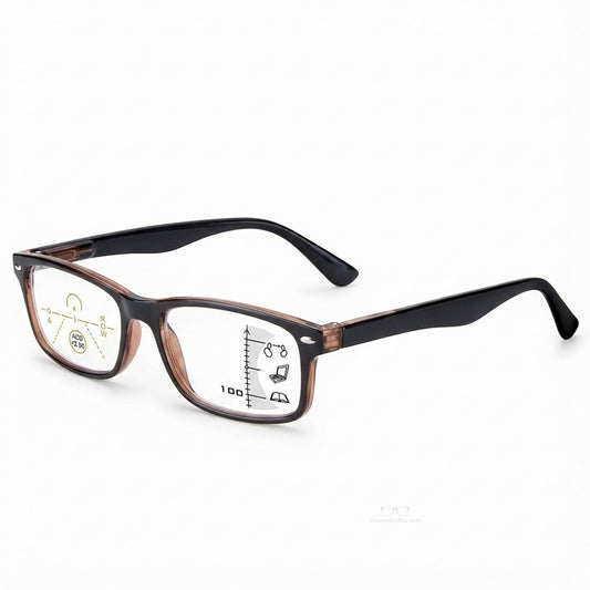 Artview Brown Rectangle Full Frame Progressive Blue Light Reading Glasses