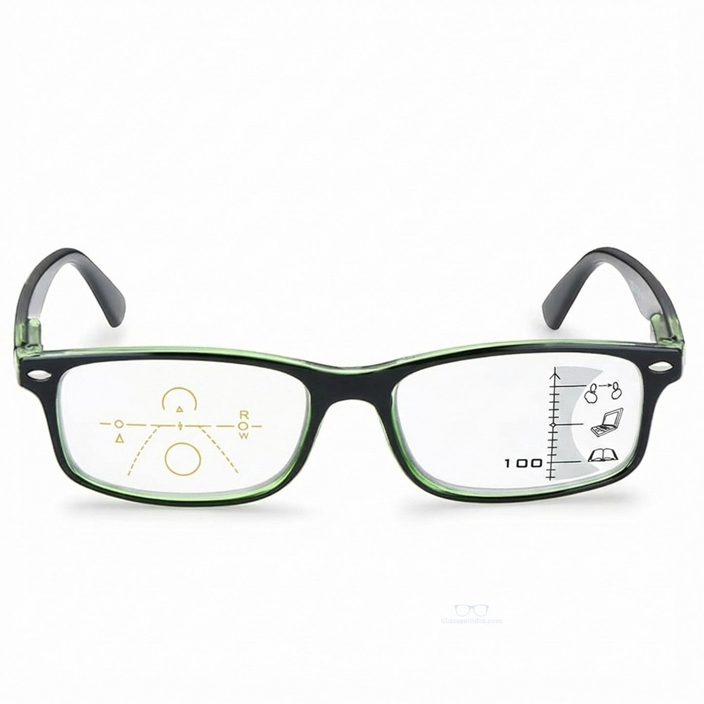 ARTView Green Rectangle Full Frame Progressive Blue Light Reading Glasses