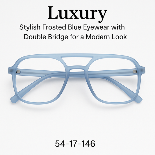 Stylish Frosted Blue Eyewear with Double Bridge for a Modern Look