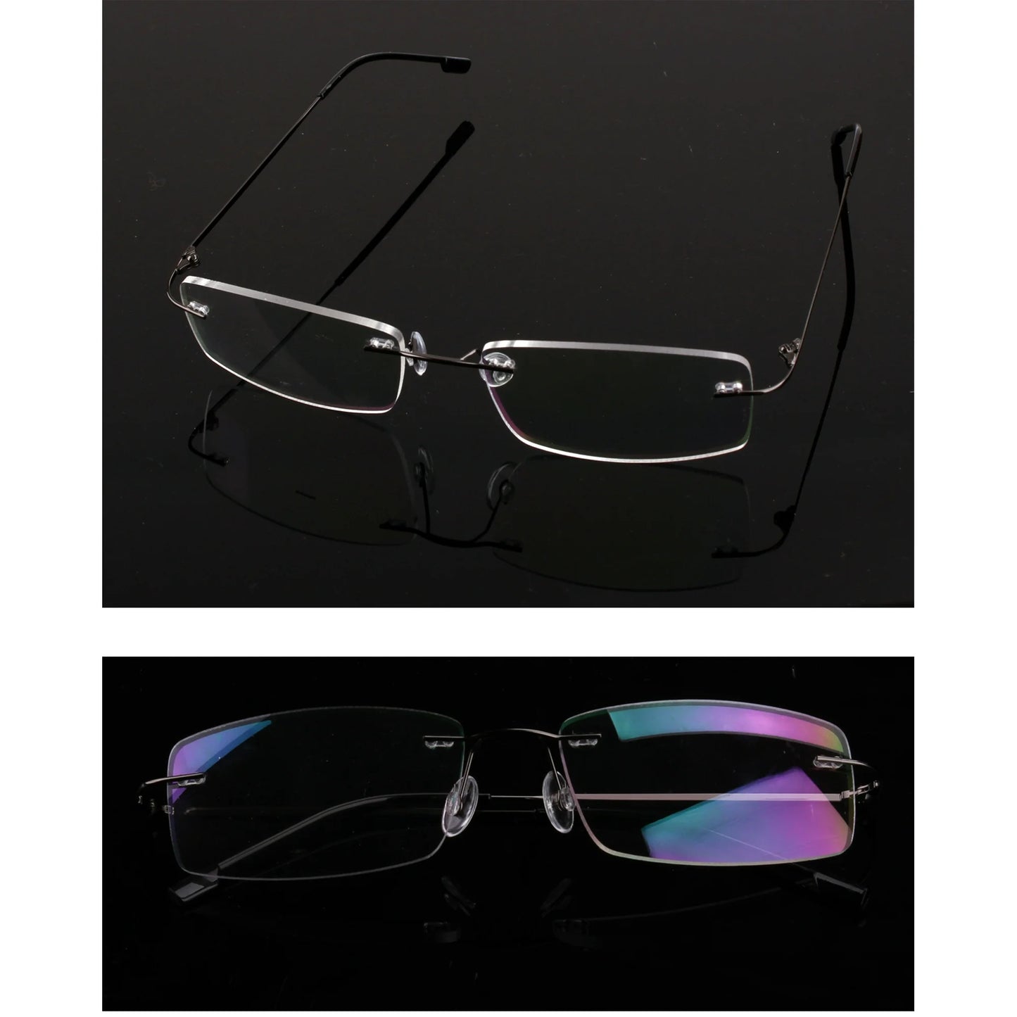 Grey Rimless Frameless Rectangle Reading Glasses For Men Women