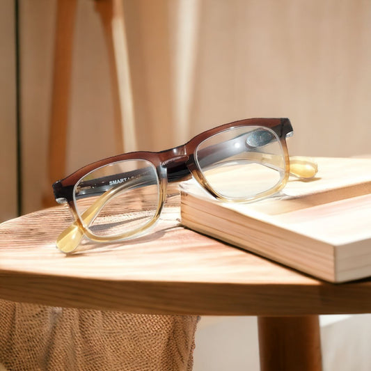 Brown Frame Photochromic Progressive Multifocal Reading Glasses Power +1.00