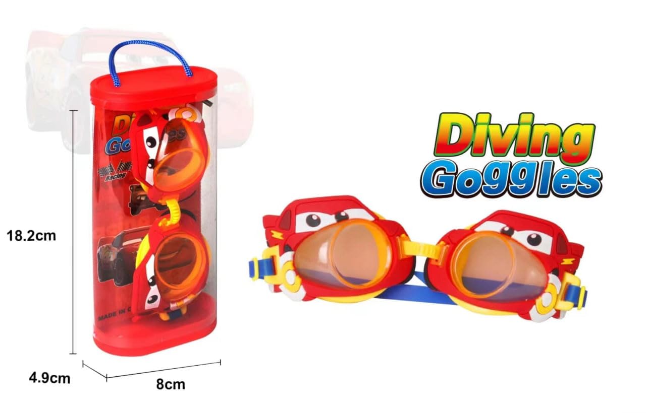Swimming Goggles for Kids Cartoon Car Character Red