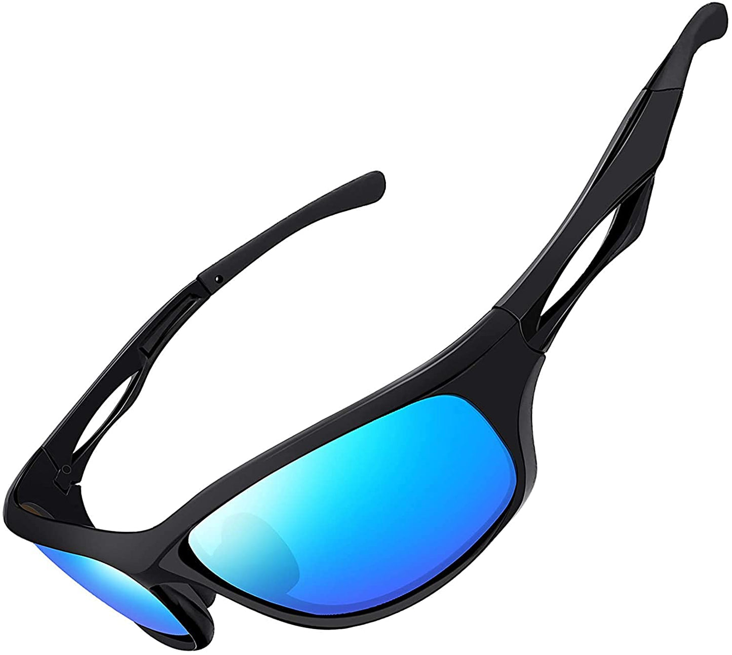 Blue Mirror Black Frame Polarized Sport Sunglasses for Men