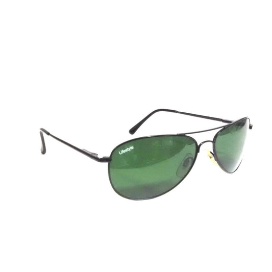 Classic Black Pilot Sunglasses with Green Lens – UV400 Protected