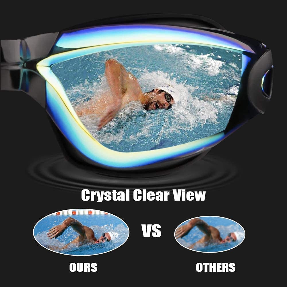 Anti-Fog UV Protection Mirrored Swimming Goggles For Men Women With Replaceable Nose Bridge