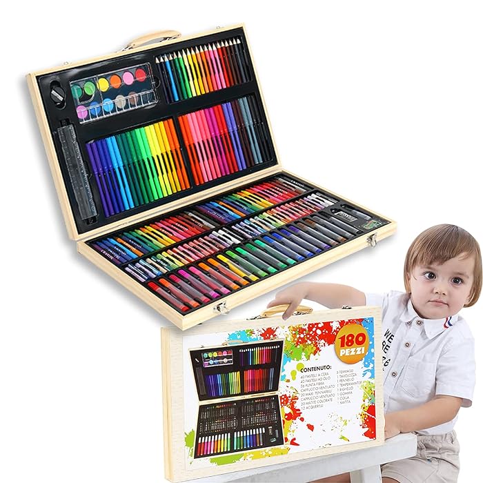 180pcs Wooden Box Drawing Set, Children and Students Watercolor Pens, Oil Painting Sticks, Crayons, Oil Painting Tools, Color Pencil Holder, Artist Tool for Set