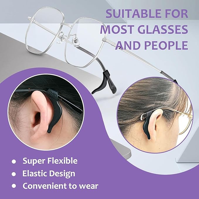 Anti-Slip Eyeglass Ear Grips – 2 Pairs Ultra-Soft Silicone Glasses Retainers