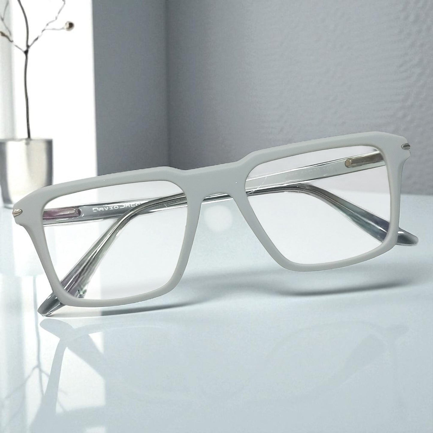 Matte Frost Grey Rectangle Eyeglasses – Lightweight Modern Frame for Men & Women