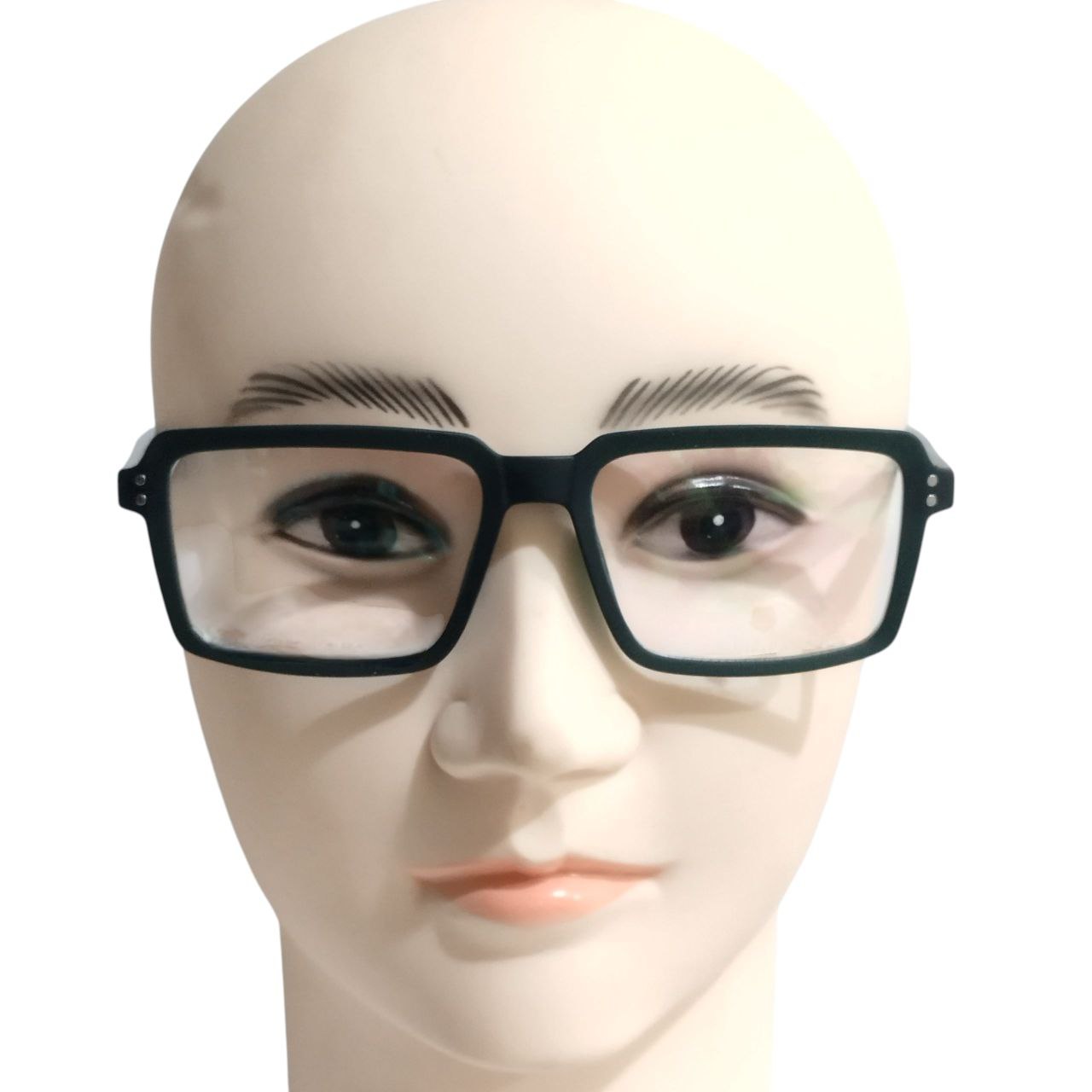 Matt Black Green Rectangle Frame Glasses (52-18-145)