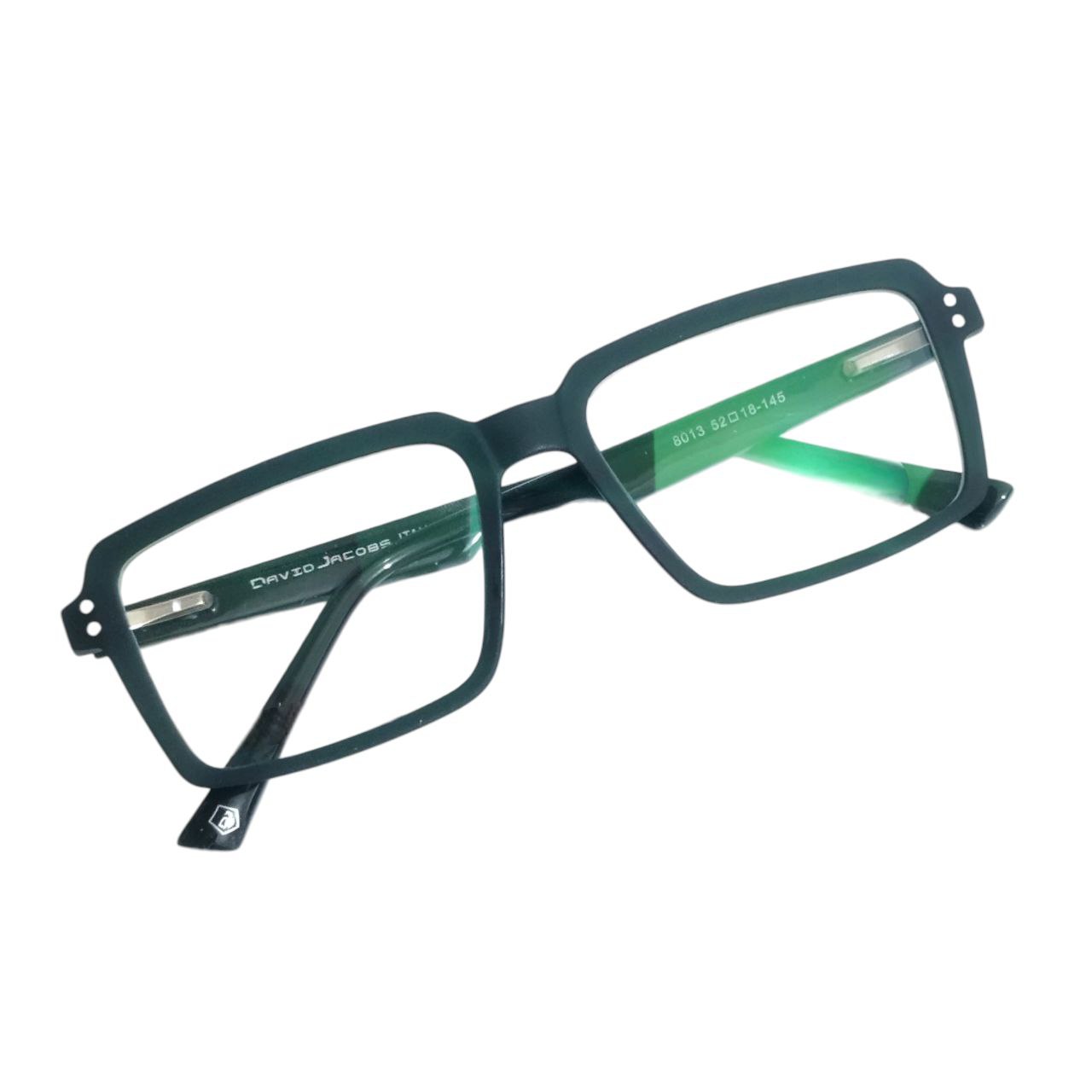 Matt Black Green Rectangle Frame Glasses (52-18-145)