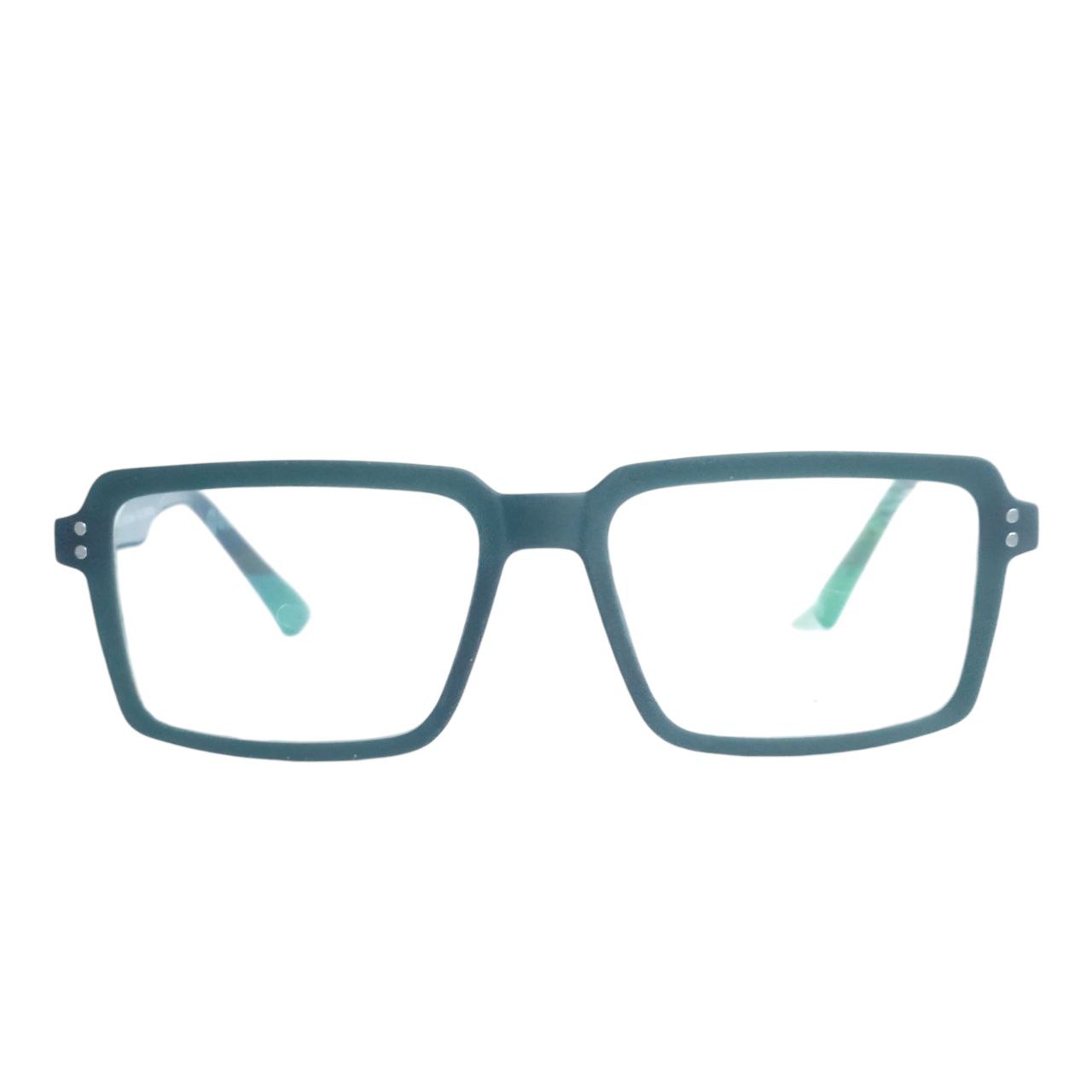 Matt Black Green Rectangle Frame Glasses (52-18-145)