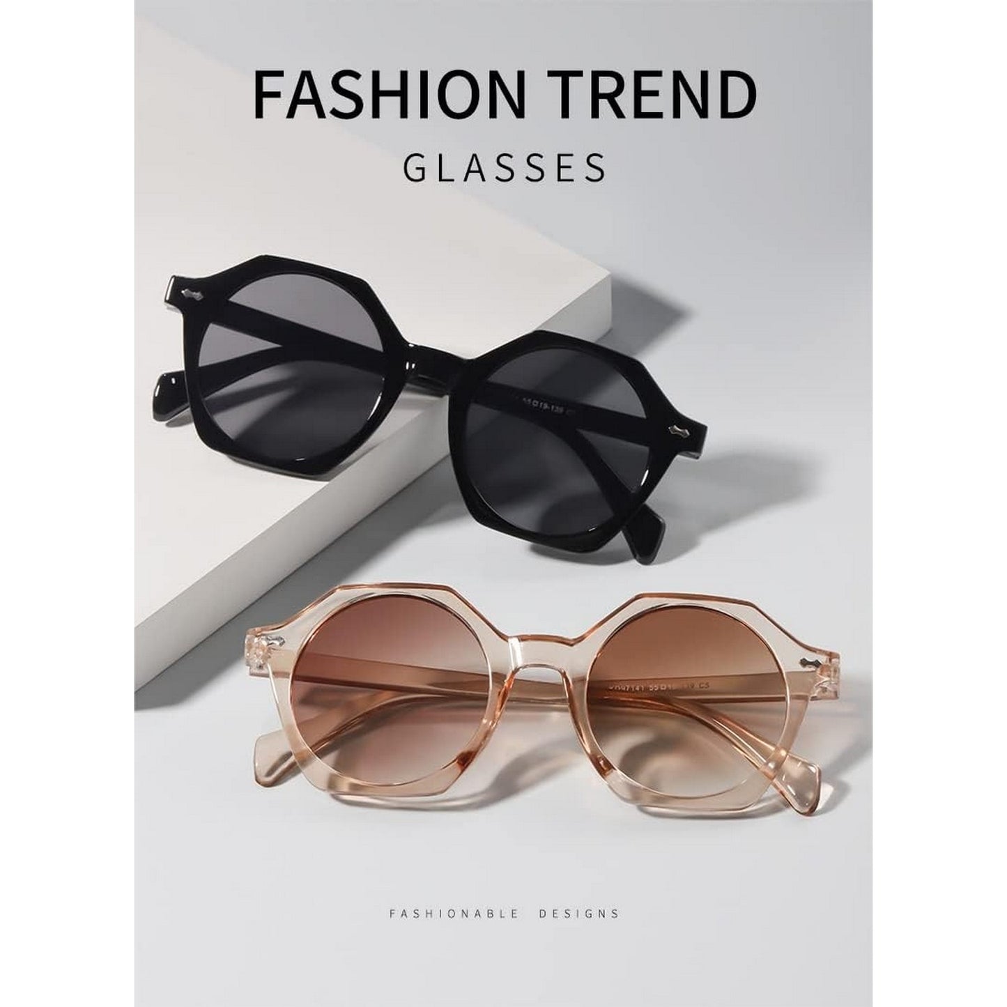 LunaShade Round Hexa Sunglasses for Men and Women Beach Glasses Black