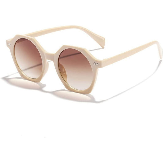 LunaShade Round Hexa Sunglasses for Men and Women Beach Glasses Cream