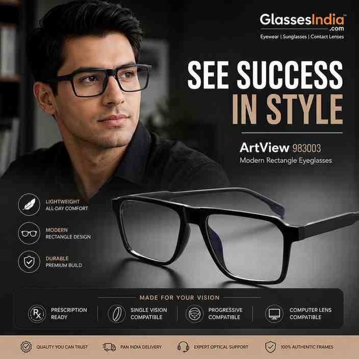 ARTView Black Rectangle Eyeglass Frame for Men – Model 983003