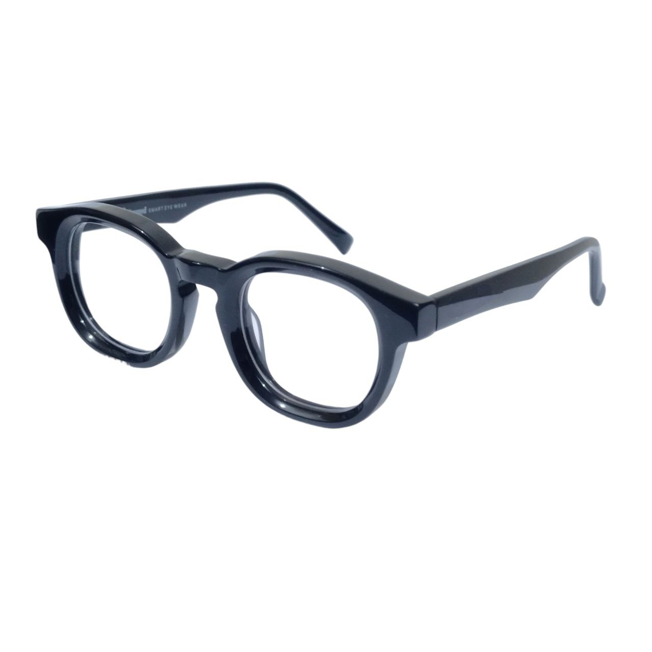 ARTISAN Aristo Round Square acetate glasses in black, angled side-front view showing temples and detailing.