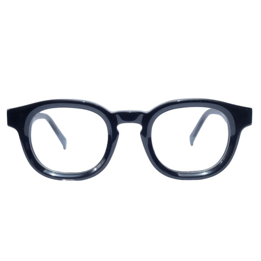 Front view of ARTISAN Aristo Round Square handcrafted acetate glasses in black, size 48-24-145.