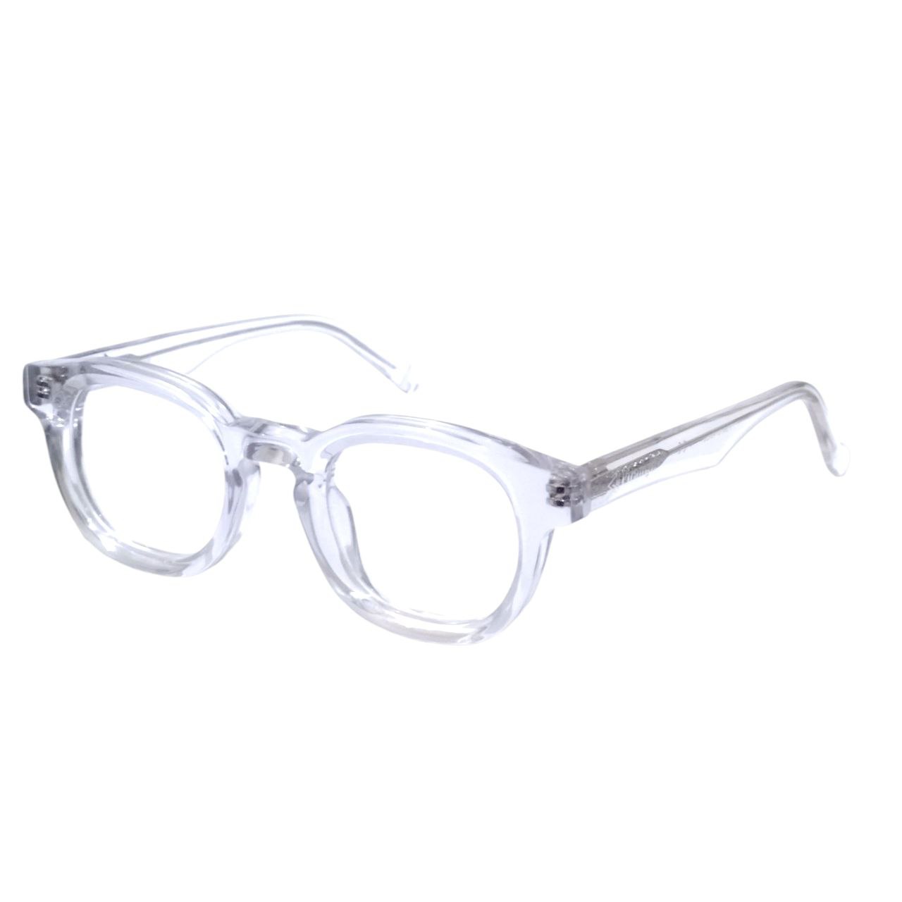 Angular view of ARTISAN Aristo handcrafted  Round square acetate glasses in Clear Transparent , size 48-24-145.