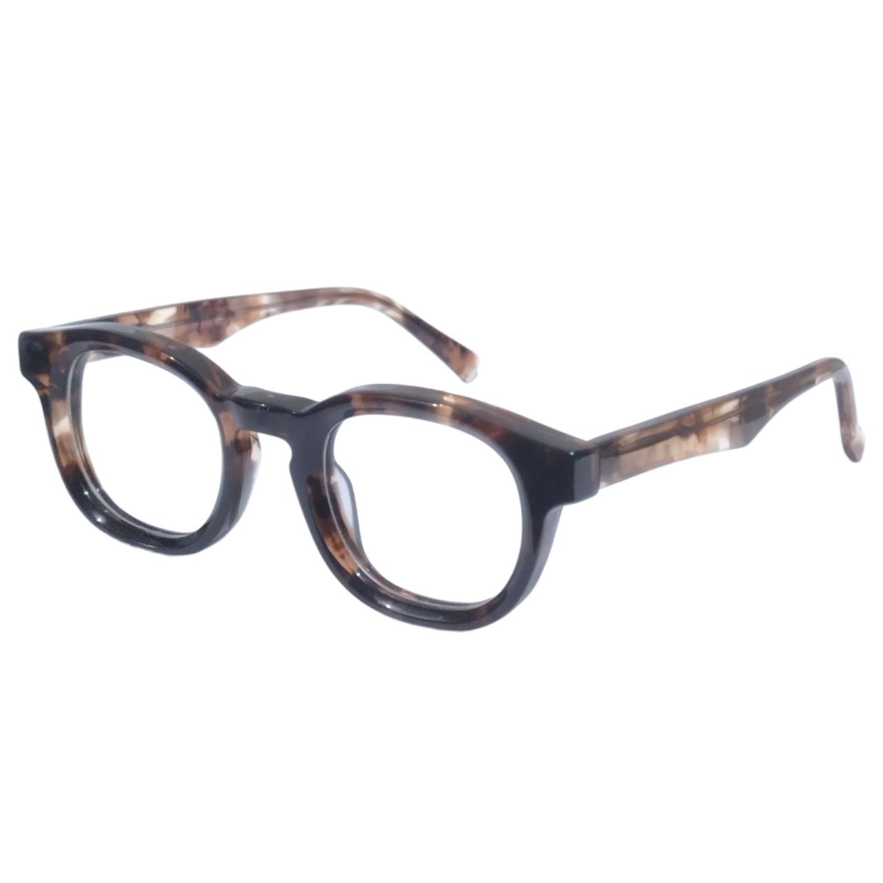 Angular view of ARTISAN Aristo  Round Square handcrafted acetate glasses in Demi Brown, size 48-24-145.