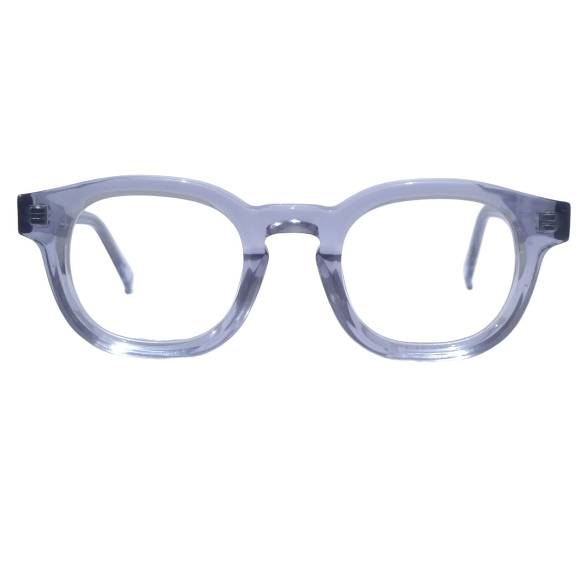 Front view of ARTISAN Aristo  Round Square handcrafted acetate glasses in Transparent Grey, size 48-24-145.