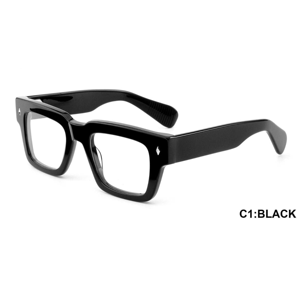 Front view of ARTISAN Axis handcrafted acetate rectangular eyeglasses in bold black, size 51-22-14