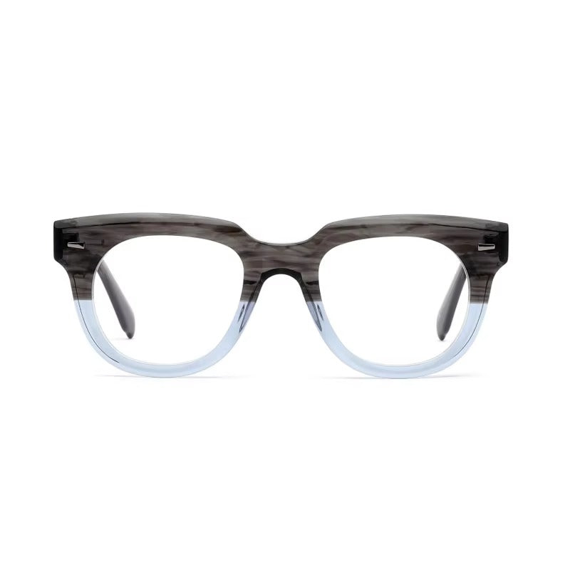 ARTISAN Luminor Grey-Blue handcrafted round-lamination acetate glasses front view, size 50-23-150.