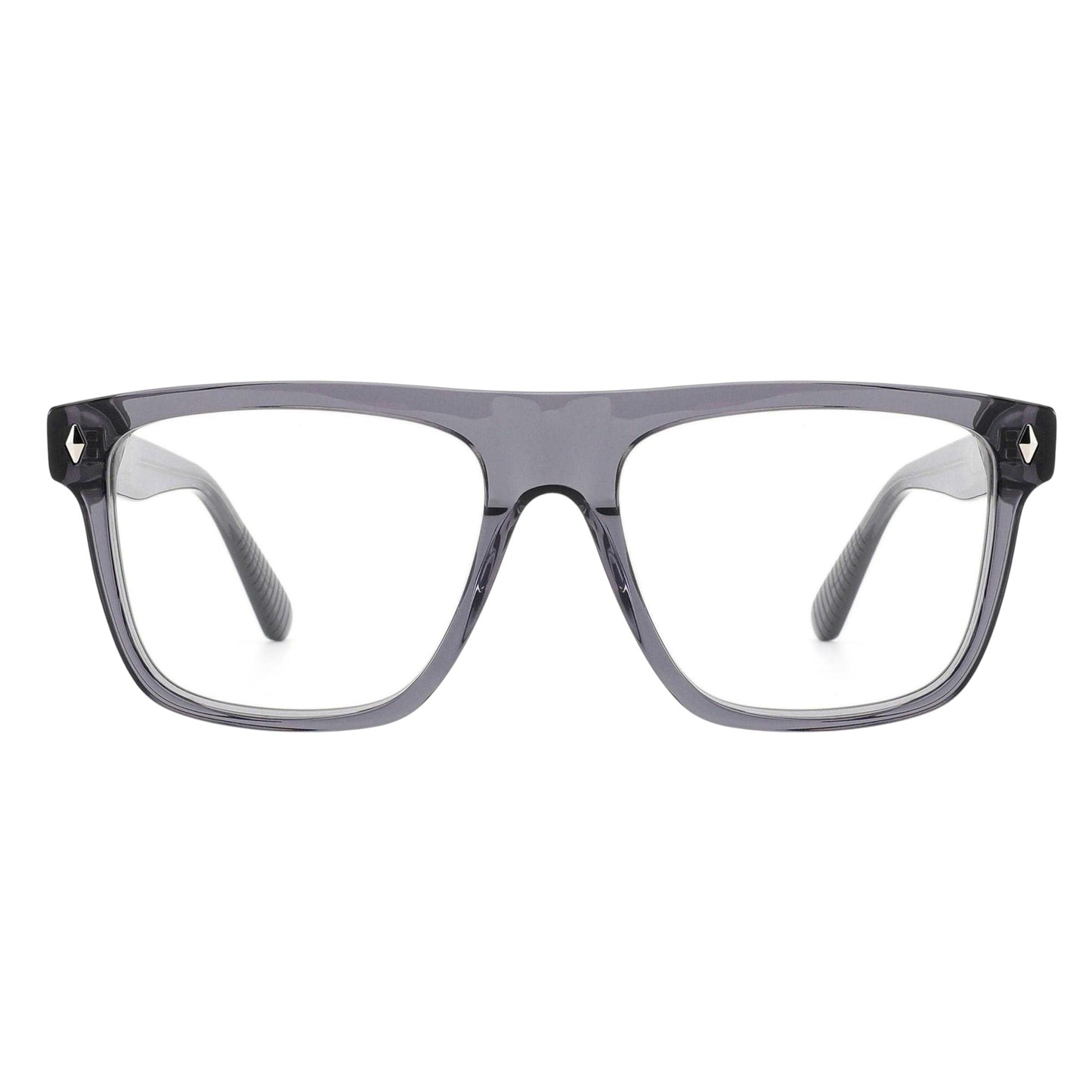 Front view of ARTISAN Regent oversized rectangular handcrafted acetate glasses in Grey Smoke, premium polish finish