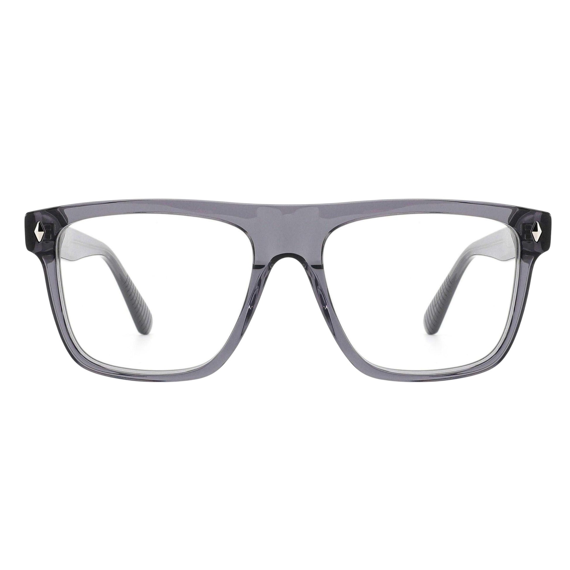 Front view of ARTISAN Regent oversized rectangular handcrafted acetate glasses in Grey Smoke, premium polish finish
