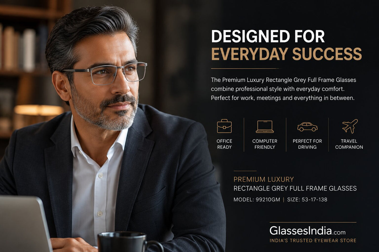 Premium Luxury Rectangle Grey Full Frame Glasses