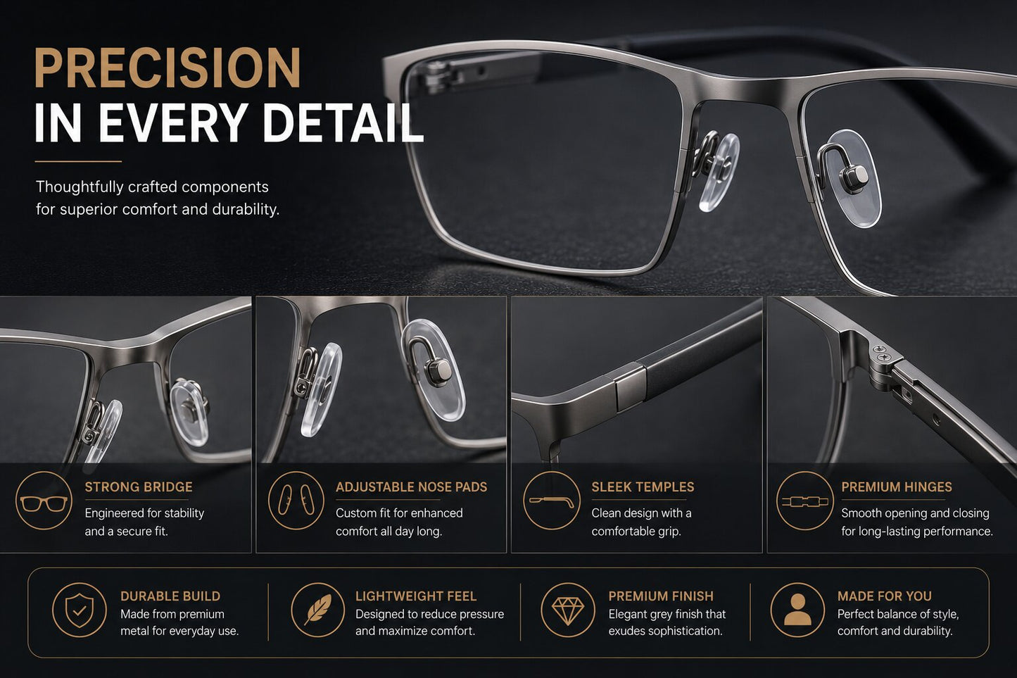Premium Luxury Rectangle Grey Full Frame Glasses