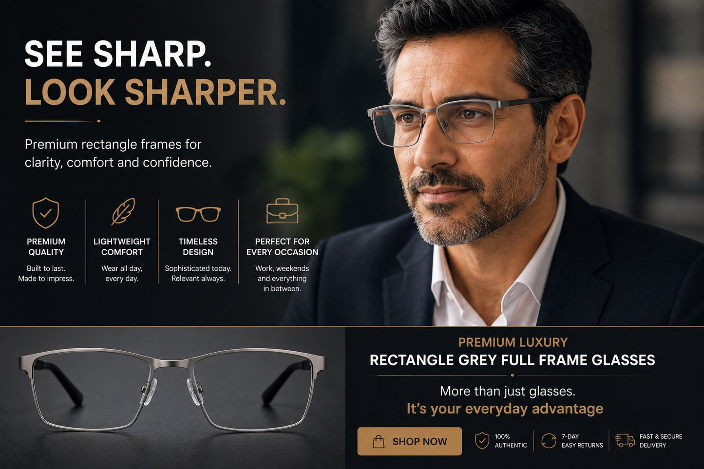 Premium Luxury Rectangle Grey Full Frame Glasses