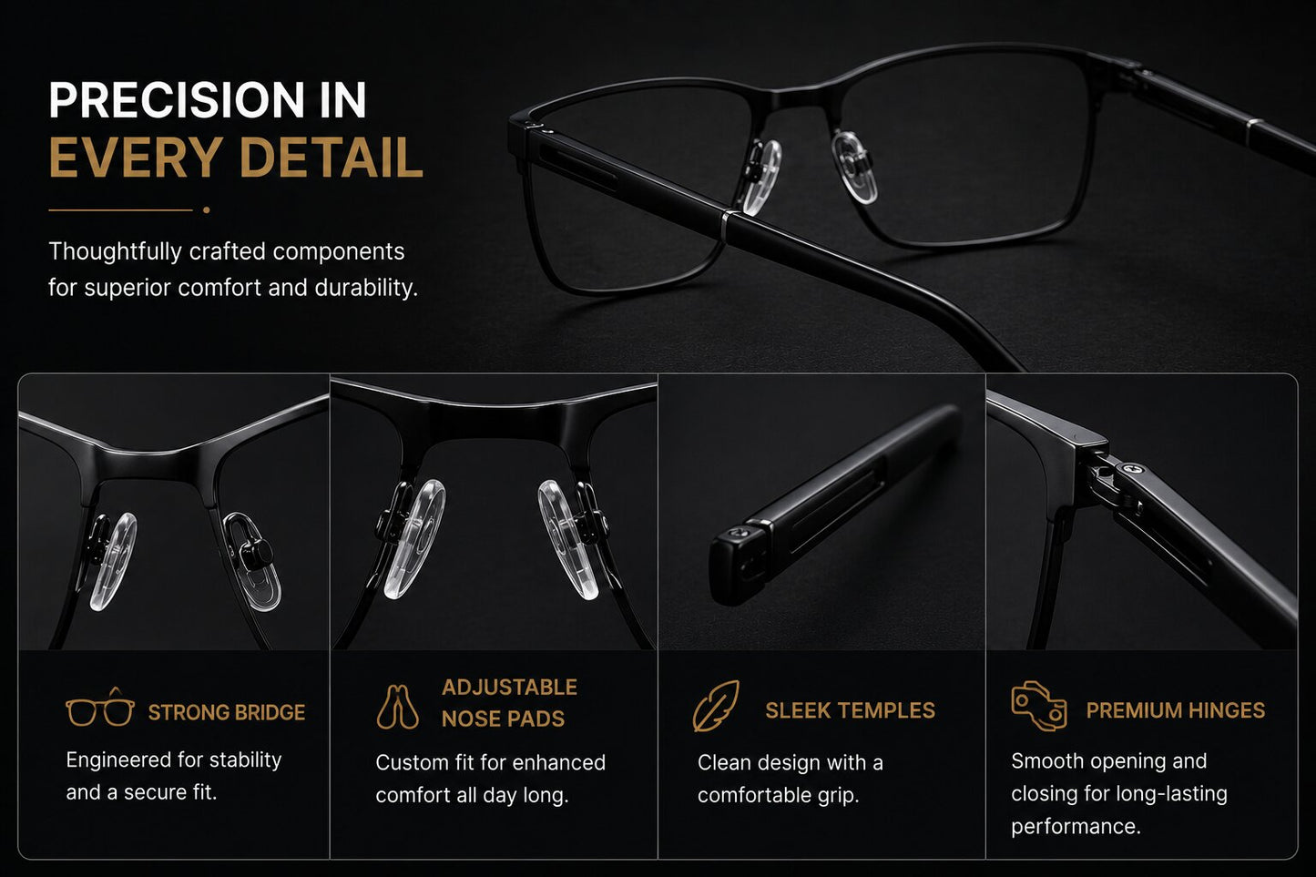 Premium Luxury Rectangle Black Full Frame Glasses