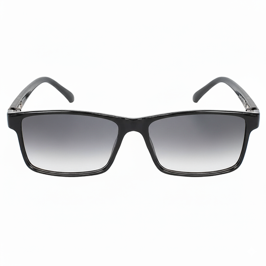 ARTView AV104 Rectangle Sunglasses | Classic Black TR90 Frame | Premium CR-39 Grey Tint | Size 55mm (Universal Fit) | Power Compatible