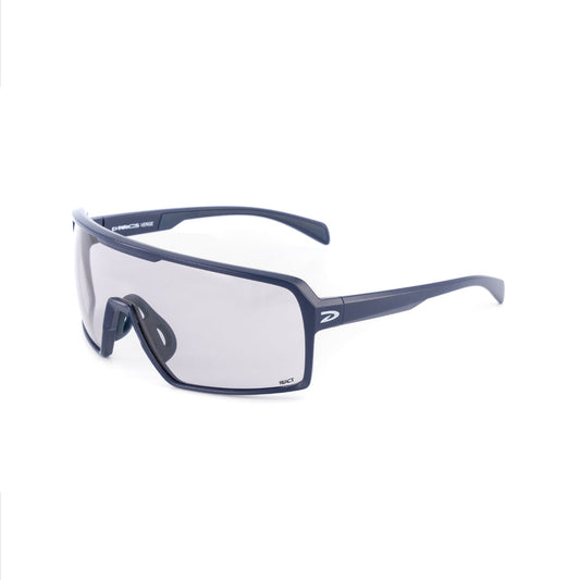 A pair of dark-framed, photochromic sunglasses designed for cycling and outdoor sports, with a rubberized nose piece and temple tips.