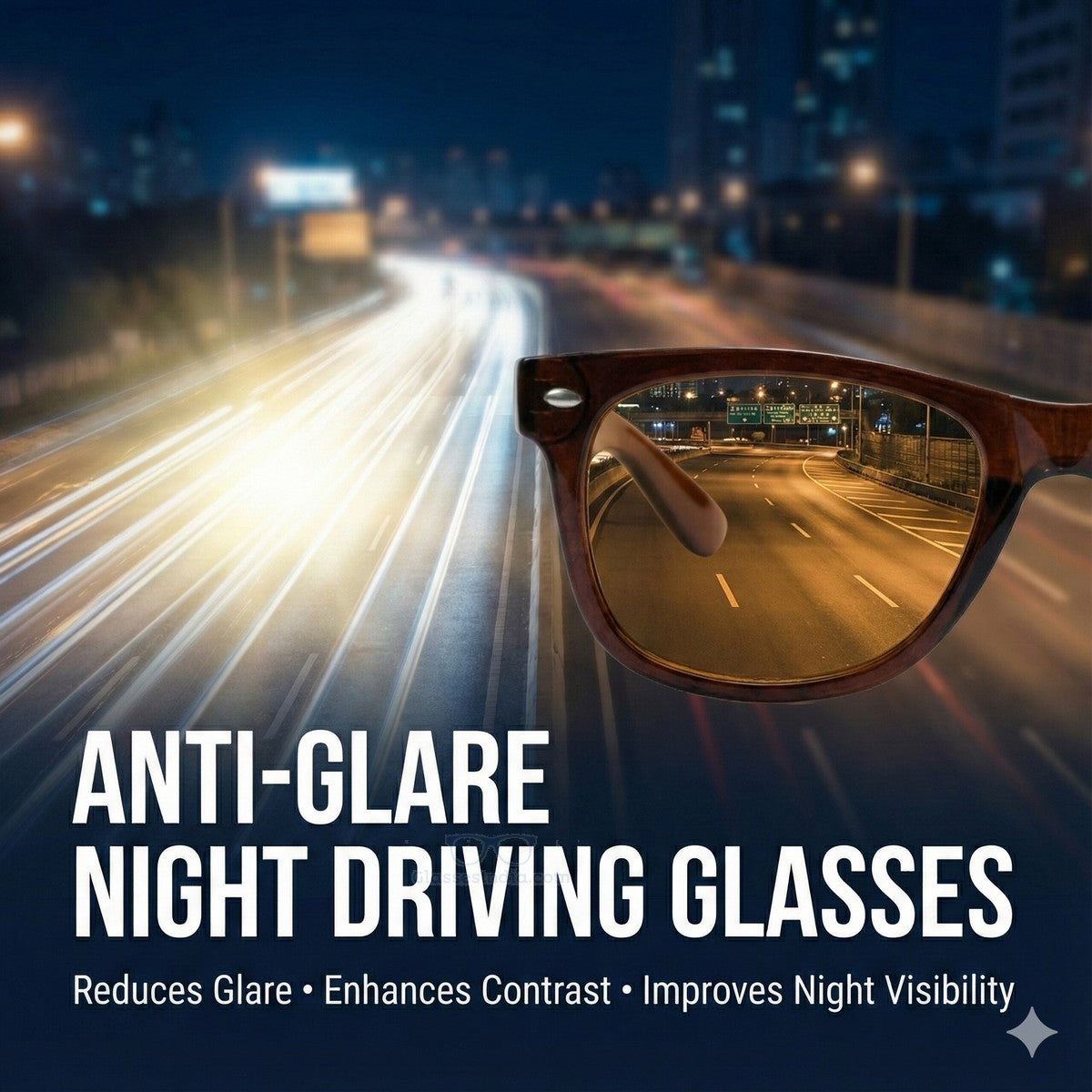 Amber Anti-Glare Night Driving Glasses – High Contrast Night Vision Eyewear Brown Frame