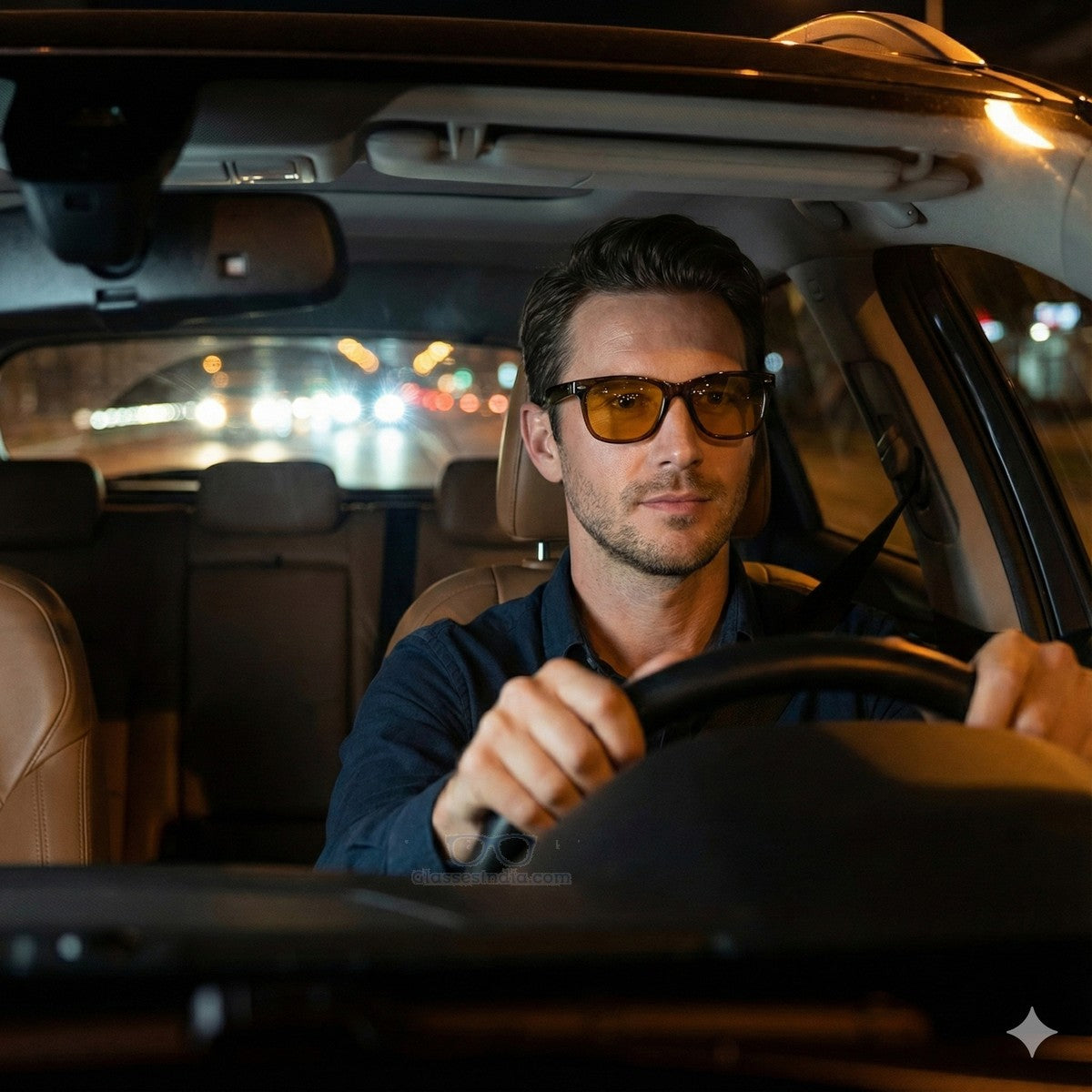 Amber Anti-Glare Night Driving Glasses – High Contrast Night Vision Eyewear Brown Frame