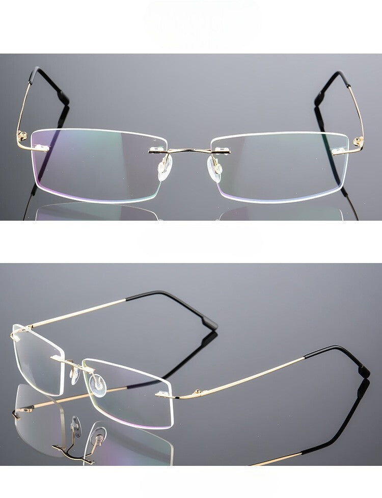 Gold Rimless Frameless Rectangle Reading Glasses For Men Women