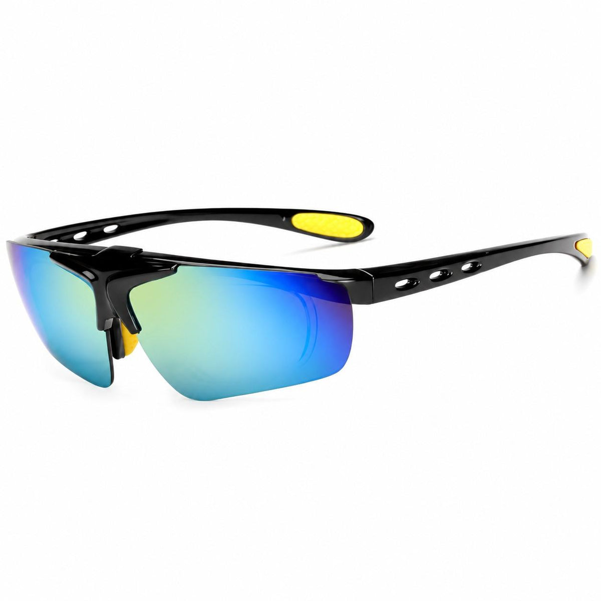 Black Blue Mirror Flip-Up Sports Sunglasses