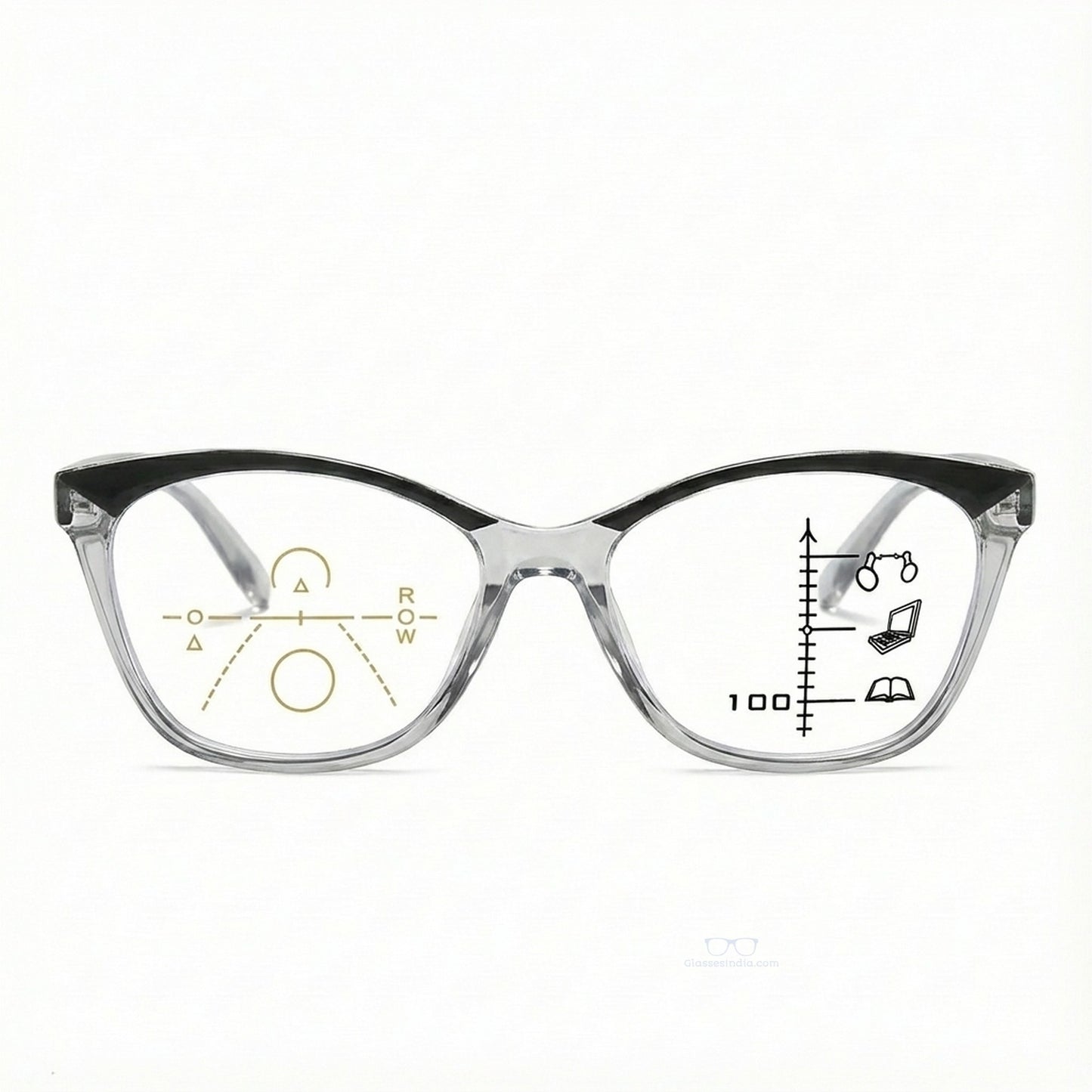 Front View of Grey Designer Progressive Reading Glasses
