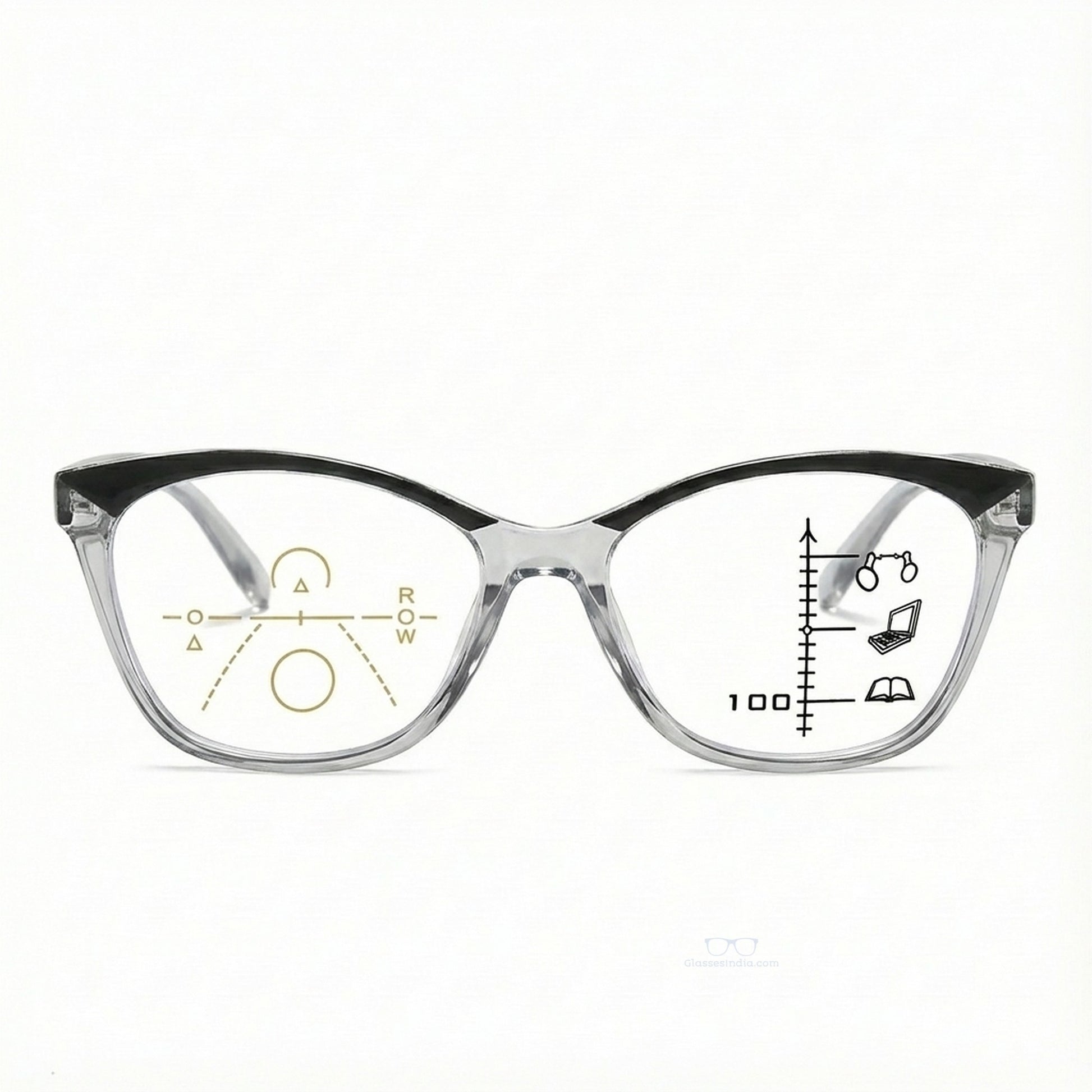 Front View of Grey Designer Progressive Reading Glasses
