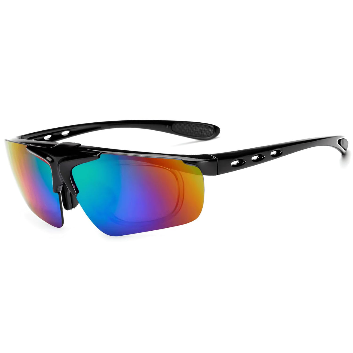 Black Purple Mirror sports flip-up glasses