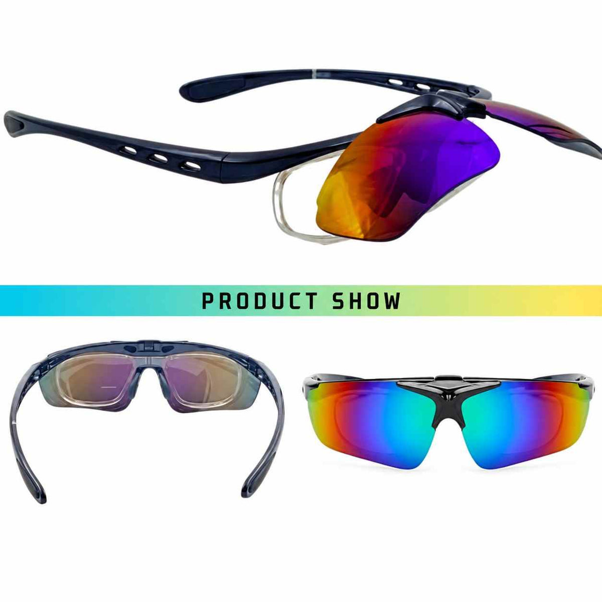 Black Purple Mirror Flip-Up Sports Sunglasses