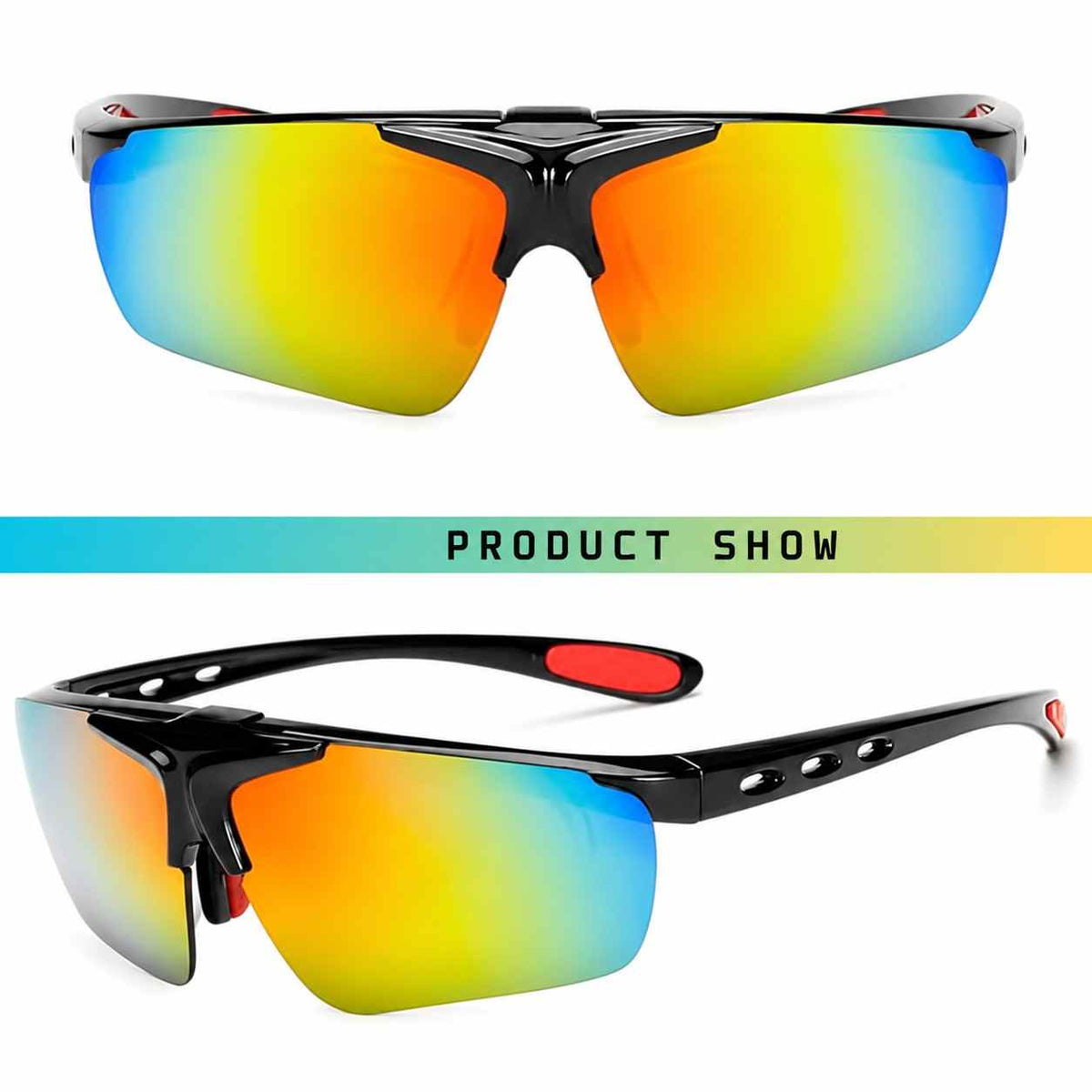 Black Red Mirror sports glasses front angle