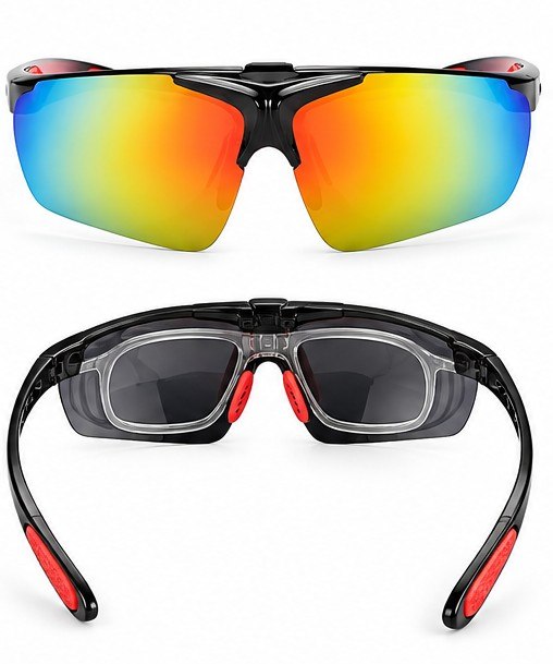 Black Red Mirror Flip-Up Sports Sunglasses side view
