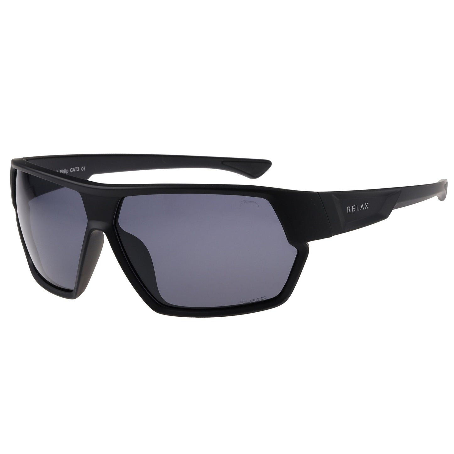 A pair of black sports polarized sunglasses with a matte finish and visible hinges.