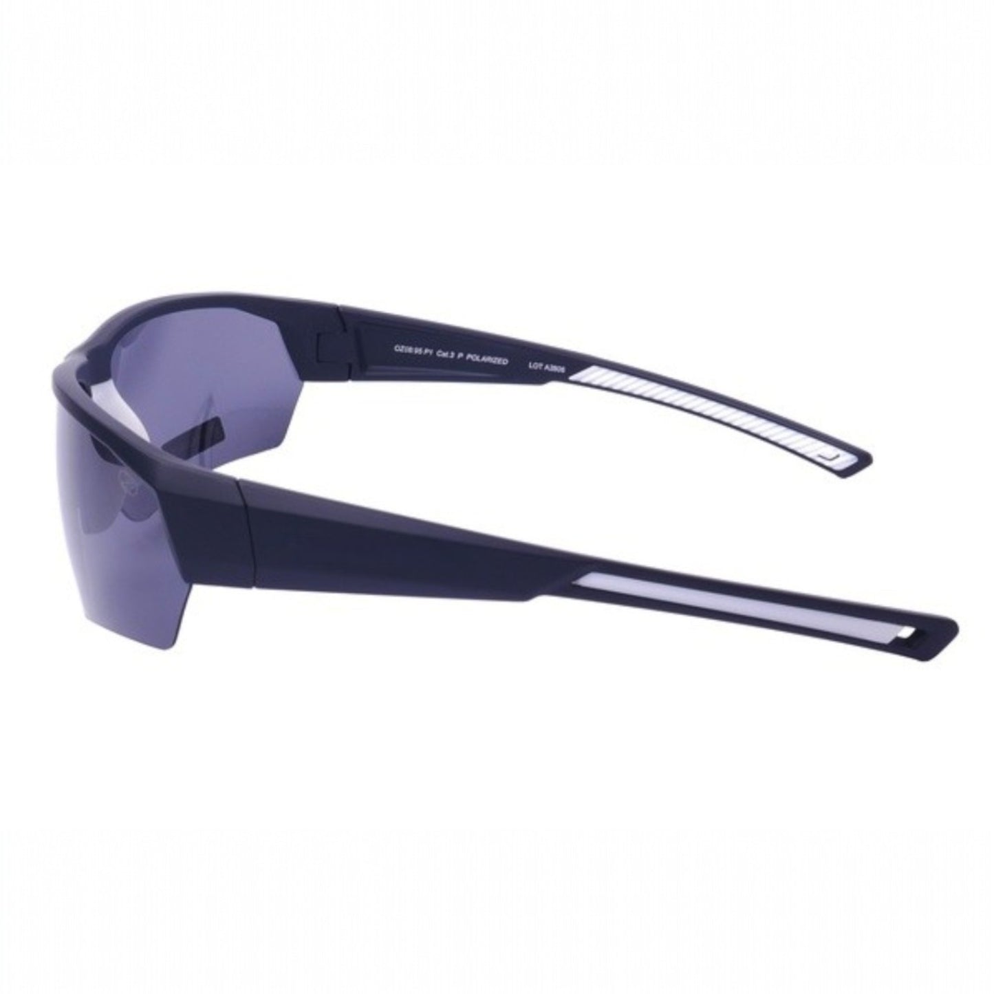 Sunglasses with dark lenses and black frame on a white background