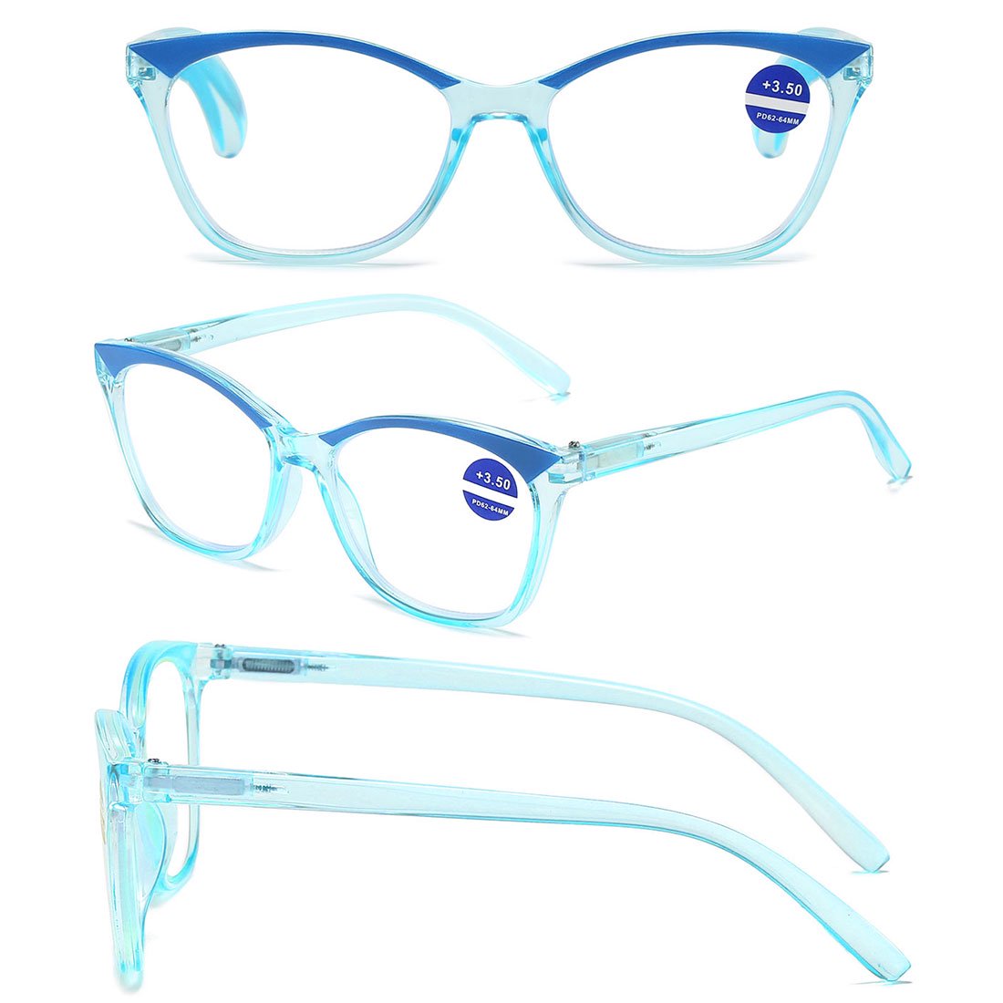 ARTView Blue Designer Full Frame Cat Eye Progressive Glasses for Women with Blue Light Filter
