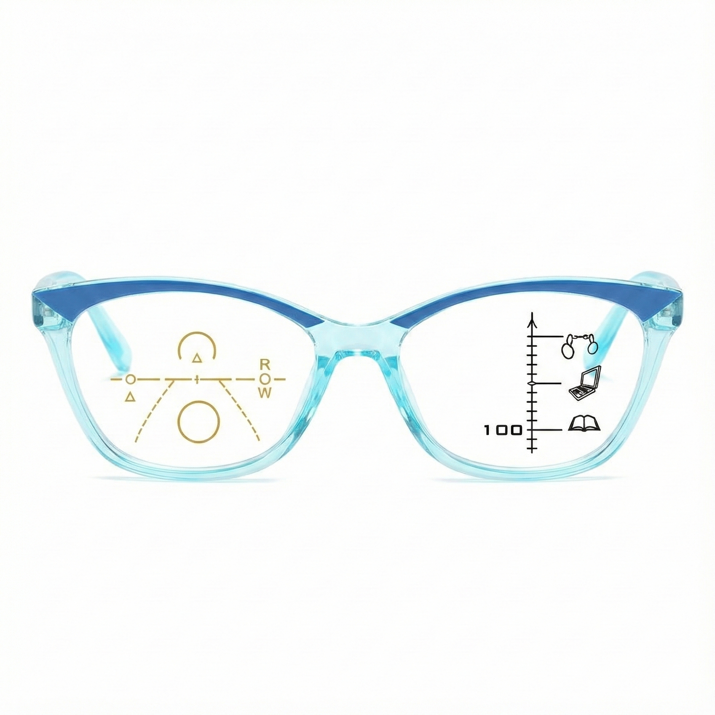 ARTView Blue Designer Full Frame Cat Eye Progressive Glasses for Women with Blue Light Filter