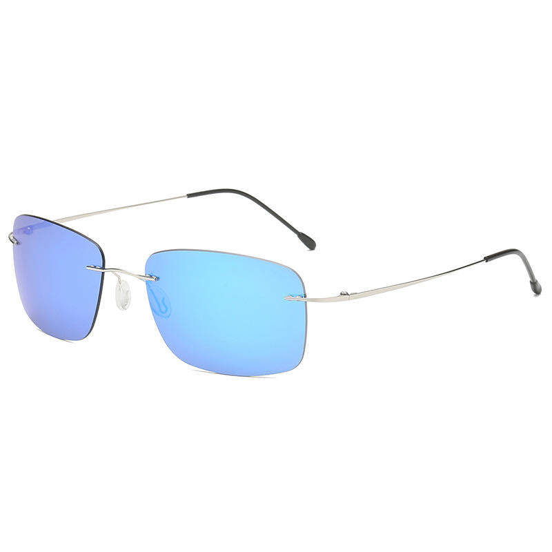 Green Foldable Beta Titanium Rimless Rectangle Polarized Sunglasses