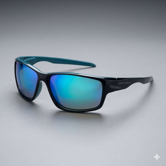 EYESafety Dark Design Series Blue Mirror Wraparound Polarized Sport Sunglasses