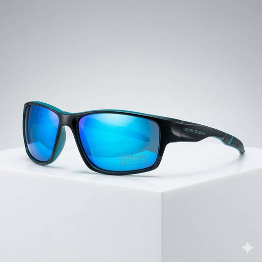 EYESafety Dark Design Series Blue Mirror Wraparound Polarized Sport Sunglasses
